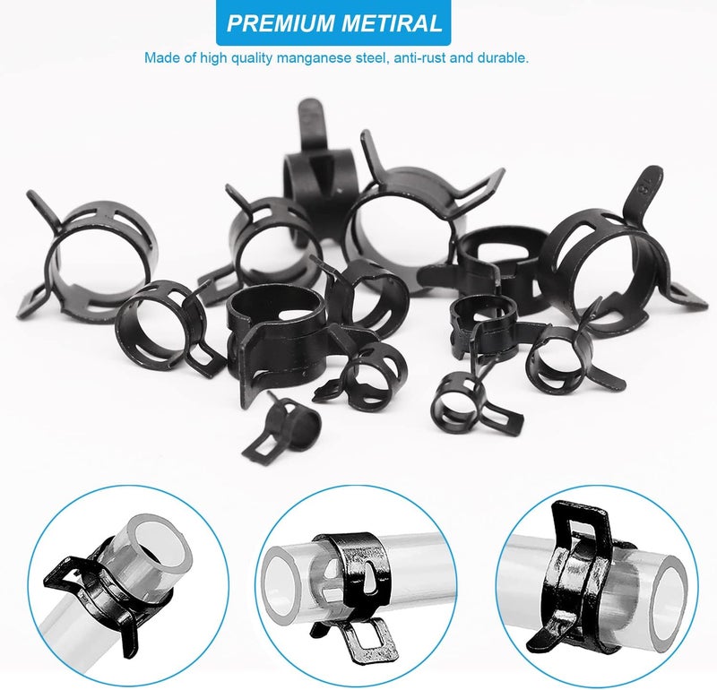 PEROMI 14 Size 6-19mm Spring Hose Clamps, Constant Tension Hose Clamp Fuel Line Silicone Vacuum Hose Steel Pipe Clamp, Low Pressure Air Clip Clamp, Black, 420pcs - Image 3